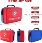 Large First Aid Kit - 410 Piece Dual-Color Emergency Kit with Hard Shell & Fluorescent Interior Coating, Professional Survival Kit for Home, Car, Travel, Hiking & Outdoor(Red/Blue)