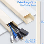 Cord Hider Wall for 4-7 Wires, Cable Management Kit, X-Large 72in Cord Organizer Wall, TV Cable Hider Wire Hider for Wall Hide Cords Wall Mounted TV, Cable Raceway Beige, W1.5in H0.8in