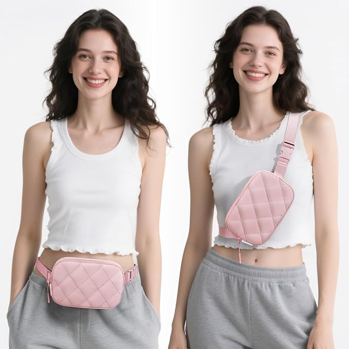 Fanny Pack for Women Men, Waterproof Belt Bag with Adjustable Strap & Back Anti-Theft Zipper Pocket, Lightweight Crossbody Bag for Travel, Workout, Running (6.Pink upgrade)