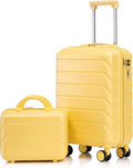 20 Inch Carry on Luggage with 14 Inch Cosmetic Case, 2 Pcs Hardshell Lightweight Durable Spinner Suitcase Set for Travel, Women, Men, TSA Lock, ABS, 20+14 Inch (Yellow)