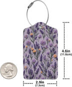 2 Pack Luggage Tags for Suitcases, PU Leather Bag Tag with Privacy Cover Address Card Travel Essentials-Purple Lavender Flower