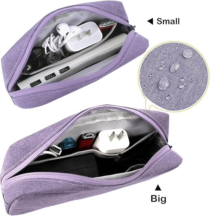 CAAORDKSO Small Cable Organizer Bag, Charger Organizer Case Pouch Travel Bag, Waterproof Electronics Accessories Case for USB, Cable, Cord, Charger, Phone, Power Bank, Earphone (Small-Purple)