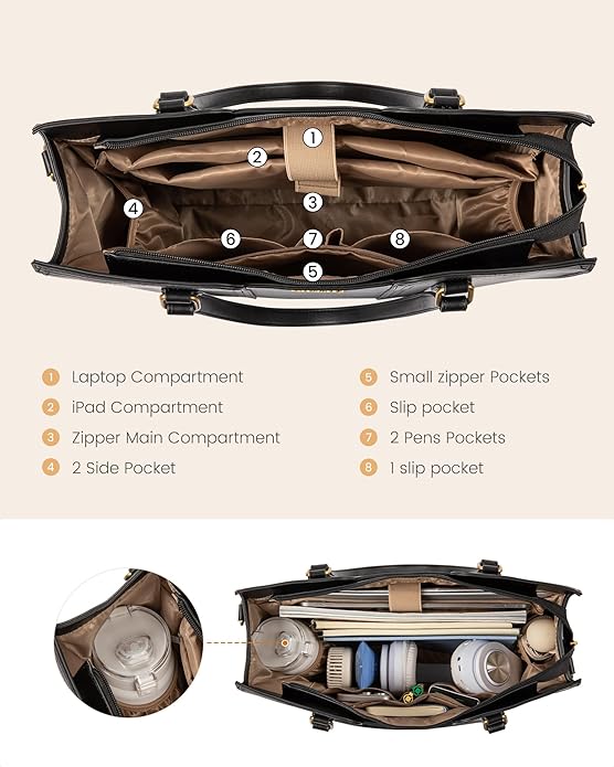 LOVEVOOK 17 Inch Laptop Bag for Women - Stylish Laptop Tote Bag with Wristlet & Vintage Work Bags for Women, Durable and Spacious Design, Black
