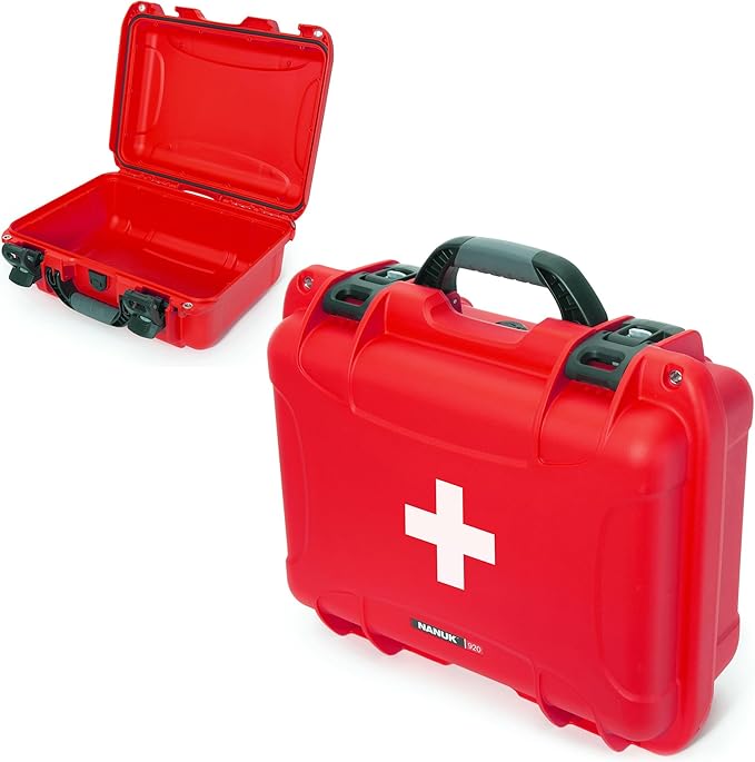 NANUK 920 Waterproof First Aid Box Empty – Durable, Medical First Aid Organizer Case, IP67-Rated, Dustproof, Impact-Resistant, and Floats (15" x 10.5" x 6.2") – Red