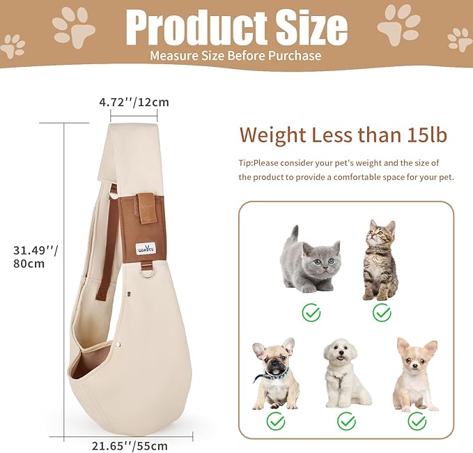 Wakytu Dog Sling Carrier for Small Dogs - Front Dog Carrier with Adjustable Strap - Hands Free Pet Papoose Bag for Chest - Suitable for Puppy, Small Dogs, and Cats for Outdoor Travel,15 lbs