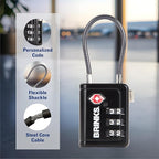 Brinks TSA Accepted Indicator Luggage Lock, Black - Resettable 3-Dial Combination, 1.5 inch Long Cable Shackle, New More Secure TSA008 Key, 4 Pack