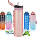 Water Bottle with Straw 1L,Boys Water Bottles with Straw 1 Litre,Waterbottle Leak-Proof Sports Water Bottle,Plastic Drinks Bottles Toxin Free，Bpa-Free (Pink2)