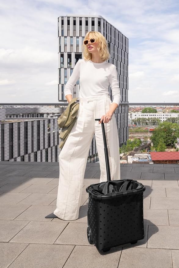 reisenthel carrycruiser glossy dots black - Portable shopping trolley with sturdy aluminum frame, shoulder strap and removable mesh inner bag -water-repellent