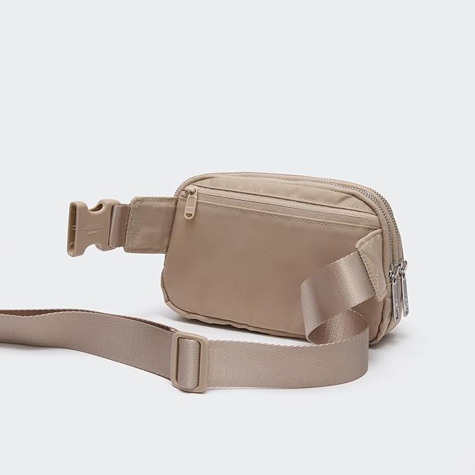 Pander Everywhere Belt Bag for Women, 5 Zipper Pockets Nylon Crossbody Fanny Pack Purse (Raw Linen).