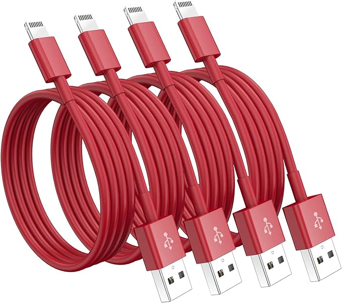 4 Pack [Apple MFi Certified] Apple Charging Cables 10ft, iPhone Chargers Lightning Cable 10 Foot, Fast iPhone Charging Cord for iPhone 14/14Pro/13/13Pro/12/11/11Pro/11Max/ X/XS/XR/XS Max/8, ipad(Red)