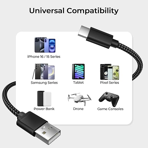 Basesailor for iPhone 17 16 Pro Max Charger Cord,USB to USB C Cable,Type C Charging Power Cord for Apple 17e 15 iPad 10 Air 4 5,Samsung Galaxy S26 S25 S24 S23,Black,2Pack 10FT(3M)