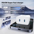 QZIIW iPhone 17 16 15 Pro Max Charger Fast Charging,45W Dual Port USB C Fast Charger Block [2-Pack] & Extra Long 60W 3/6/10/10FT USB C Cable - PD Quick Adapter 3.0 for iPhone 16 15 17/16 15 17 Pro.