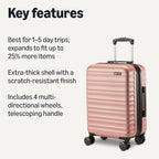Amazon Basics 21" Hardside Carry-On Luggage with Multi-directional Wheels, Expandable for Up to 25% More Space, Scratch-Resistant Surface, Rose Gold