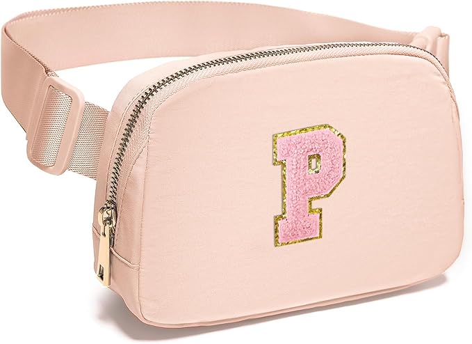 Gitus 6 7 8 9 10 Year Old Girl Gifts Belt Bag Fanny Pack Crossbody Bags with Initial Letter Patch Things for Teen Girls Easter Gifts for Girls Travel Essentials（Coral Pink-P）