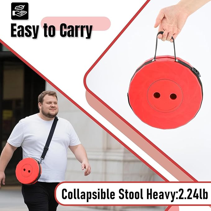 Doseno Upgraded Foldable Stool Thickened, Portable Collapsible Stool Retractable Stool for Fishing, Hiking Tours, BBQ, Parties, Outdoor Activities (Red, 1pack)