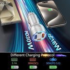 USB C Car Charger, Bangfun 65W 4 Port Dual 12V USB C & USB A Car Cigarette Lighter Adapter QC/PD 30W Fast Charge Car Phone Charger for iPhone 16 15 14 13 12 iPad Pro,Samsung,Pixel(Silver)