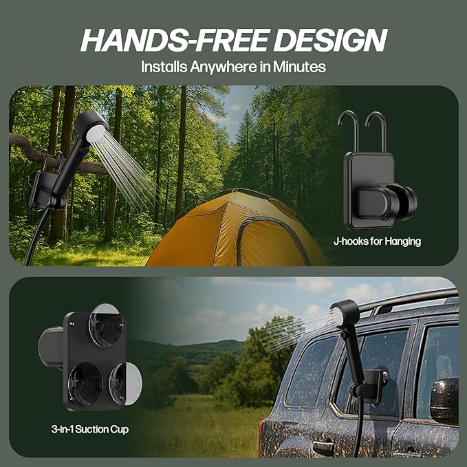 IGRL Portable Shower for Camping, Powerful 10L/Min Water Flow, Rechargeable Shower Pump with Bath Sponge, 4 Spray Modes, IPX8 Waterproof, 7800mAh Battery, Ideal for Hiking, Travel, Pet, Car Wash