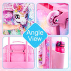 HPJGD Girls Luggage, Kids Sequins Rolling Luggage, Cute Unicorn Travel Carry on for Elementary Preschool Toddler