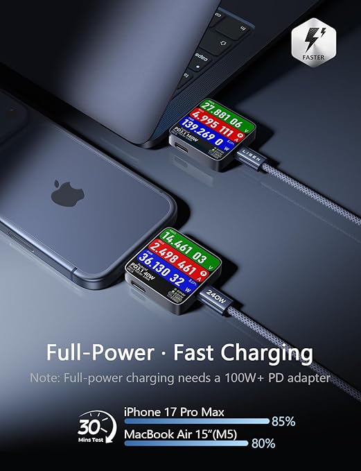 LISEN USB C to USB C Cable, 240W C to C Cable Fast Charging [6.6FT, 2 Pack] Type C Charger Fast Charging USBC to USBC Cable for iPhone 17 16 15 Pro Max iPad MacBook Neo Air Pro Samsung S26 S25 Ultra