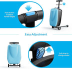 TABU 21" 3-D Hardshell Scooter Suitcase for Kid & Adult, Foldable Carry-on Scooter Luggage for Age 4-15, Multifunctional Ride On Lightweight Luggage with Telescopic Handle, Light Blue