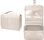Lcsmaokin Large Capacity Toiletry Bag Travel Bag with Hanging Hook for Men and Women Waterproof Travel Cosmetic Bag Bathroom Storage Bag for Brushes Set, Full-Sized Shampoo,Accessories(Beige)