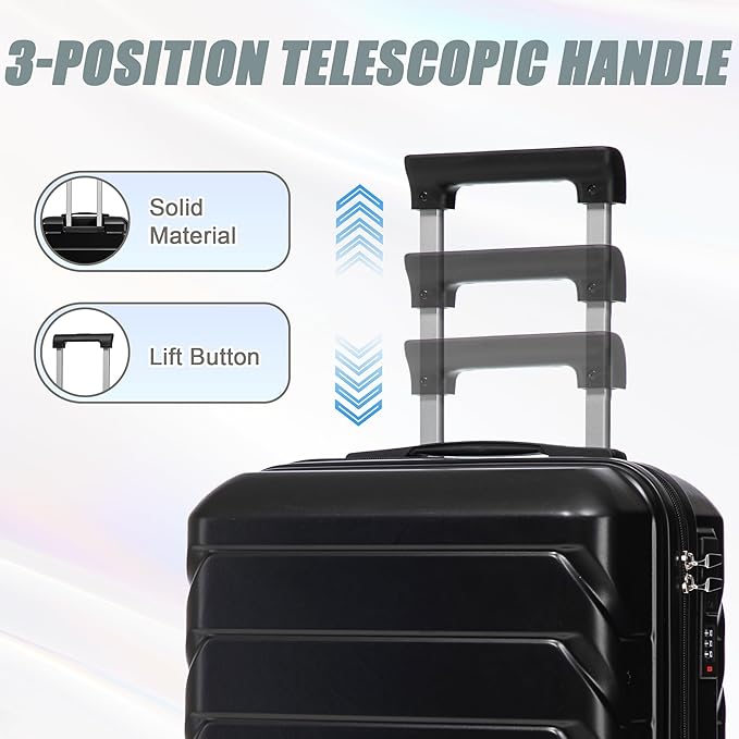 Kids Luggage Sets for Girls, 2 Piece Luggage Set, 20 Inch Rotating Wheel Suitcase with 14 Inch Cosmetic Case, Lightweight Hardshell Suitcase with 360° Spinner Wheels for Travel (Black)