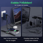 120W USB C Charger Block with 2 Built-in Retractable Cables,4-in-1 GaN IV Foldable Plug Wall Charger Fast Charging Station,PD 65W Laptop Adapter for Macbook/iPad,iPhone 17/16/15/14,Android (Dark Blue)