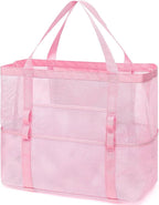 Fammart Mesh Beach Bag, Large Beach Tote with Zipper Pocket, Toys Pool Bag for Family Travel Vacation Cruise Essentials