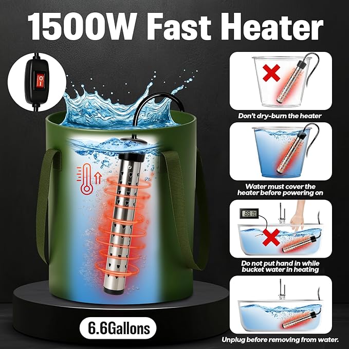 Portable Camping Shower, 6000mAh Rechargeable Shower Pump, Large Capacity Foldable Bucket, 6' 7" Filtered Shower Head, Summer Beach, Outdoor Camp Showering, Hiking, Pet Bath, RV Car Wash, Water Plant