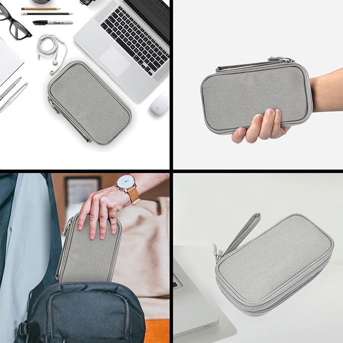 CAAORDKSO Travel Essentials Electronics Organizer Case Tech Pouch, Cord Organizer Travel Cable Organizer Bag for Travel Accessories, Charger, Phone, Power Bank, Hard Drive (Light Grey, Large)
