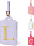Personalized Initial Luggage Tags for Suitcase, Purple Leather Cute Luggage Tags with Privacy Cover Name Card, Embroidered Custom Monogrammed Luggage Tag Travel Backpack Tags Gifts for Women Kids(L)