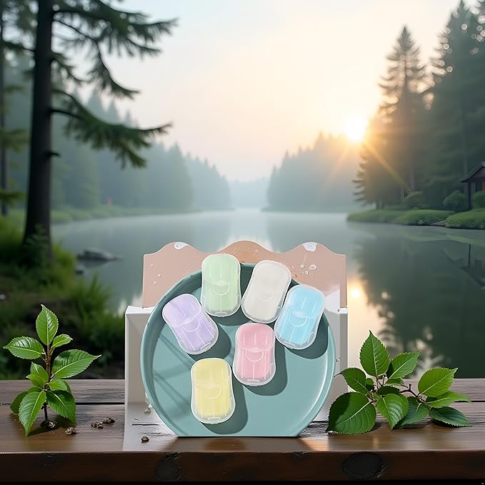 5 Boxes Blue Portable Soaps Sheets, Mini Portable Travel Soap Paper Sheets Disposable Water Soluble Hand Washing Bath Scented Paper Soap Camping Soap and Shampoo for Outdoor,Outdoor Recreation