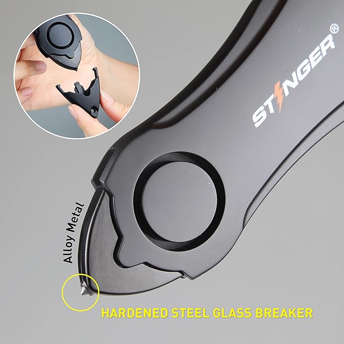 Stinger Personal Alarm Keychain Emergency Tool, Safety Panic Alarm Siren, Seat Belt Cutter, Glass Breaker, Security Device for Women Men Kid, Designed in USA (Black 2 pcs)