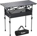 Anbte 3ft Aluminum Roll Top Camping Table, 2 Adjustable Height Camping Table Folding with Storage Net & Bag Lightweight Roll Up Table for Tailgate Outdoor Backyard BBQ Patio Picnic, 32.2” X 16”, Black