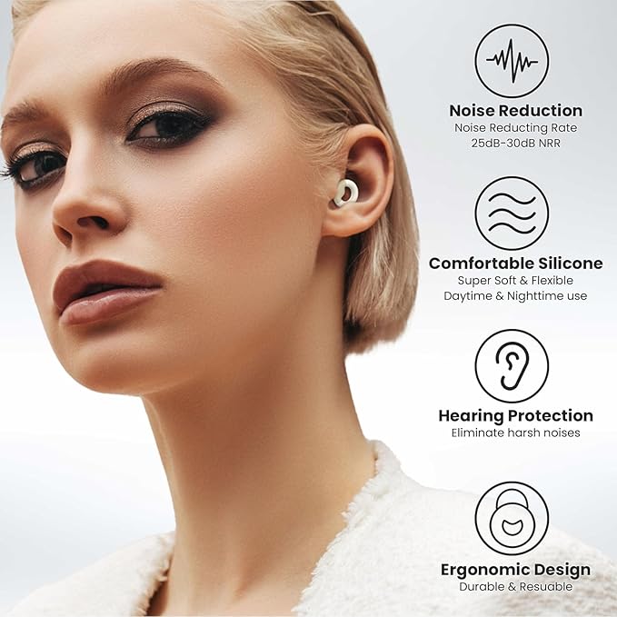 JUSTRVN Ear Plugs for Sleeping, 2 Pairs of Reusable Earplugs for Noise Reduction 25dB-30dB with 8 Ear Tips, Soft Hearing Protection Ear Plugs for Concert,Noise Sensitivity, Study & Work