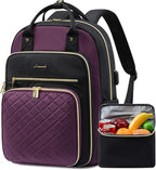 LOVEVOOK Lunch Backpack for Women, 15.6 Inch Laptop Bag with Insulated Cooler Lunch Box, Work Backpack for Teacher Nurse, Travel Backpack Lunch Bag for Camping Picnic Daily Use, Purple Black
