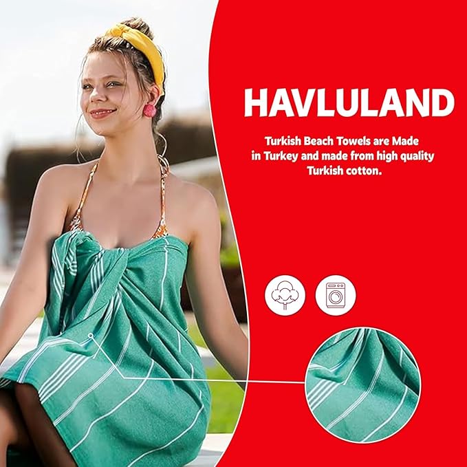 HAVLULAND Turkish Beach Towels Oversized -100% Turkish Cotton Super Soft Lightweight - Absorbent and Quick Drying Bath Towel - Sand Free Beach Towel - Turkish Towels for Adults (Purple, 6 Pack)
