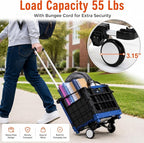 Japard Luggage Cart with 2 Wheels Foldable, Purse Trolley, Portable Travel Dolly Compact Air Travel Loadable 55 lbs, Smallest Folding Carrying Cart Light Weight