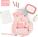 STEAMEDBUN Corduroy Kids Backpack for Girls and Boys 5-8: Girls Backpack for Elementary Kindergarten - 15 inch Cute Backpacks for Kids - Rose