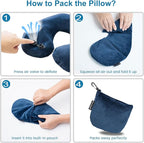 Keemall Travel Neck Pillow for Airplane, Compact Inflatable Neck Pillow for Traveling Long Flights, Adjust Firmness Neck Suport Pillow for Sleeping Plane Head Rest for Travel Accessories,Deep Blue