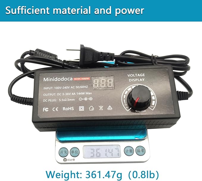 144W Power Supply Adjustable DC 3V ~ 36V Variable Universal Switching AC/DC Adapter Minidodoca AC to DC Converter with LED Voltage Display and 16 Tips, for 3V to 36V Household Electronics - 4000mA Max