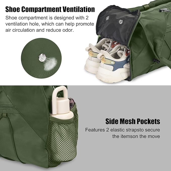 Forestfish Gym Bag For Women With Yoga Mat Holder & Shoe Compartment & Wet Dry Storage Pocket & Adjustable Strap