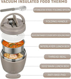 wiwens Thermo Food Jar for Hot Food Adults 32OZ Soup Thermo Lunch Containers Wide Mouth Vacuum Insulated Stainless Steel Leakproof Bento Box with Spoon (Khaki)