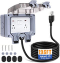 Outdoor Power Outlet,Outdoor Extension Cord Waterproof Double Wall Outlet Extender with On-Off Switch and Indicator Light，Exterior Electric External Power Outlet,Outside Outlet (19.6FT)