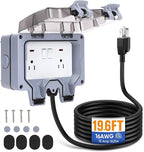 Outdoor Power Outlet,Outdoor Extension Cord Waterproof Double Wall Outlet Extender with On-Off Switch and Indicator Light，Exterior Electric External Power Outlet,Outside Outlet (19.6FT)