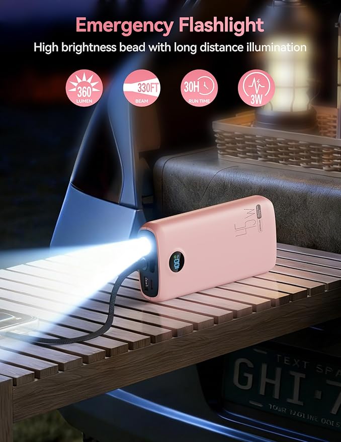 Portable Charger, 45W 20000mAh Power Bank with in/Out Fast Charging USB C Cable, 3W Flashlight, LED Display, Portable Battery Pack Travel Essentials for iPhone 17/16/15, Android Phone, Tablet, Laptop