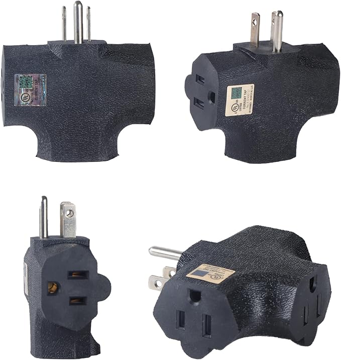 3 Way Plug Adapter - UL Listed - Outdoor Outlet Splitter 3 Prong - Electrical Outlet Extender, Wall Outlet Expander, Outdoor Heavy Duty Triple Plug Outlet Adapter