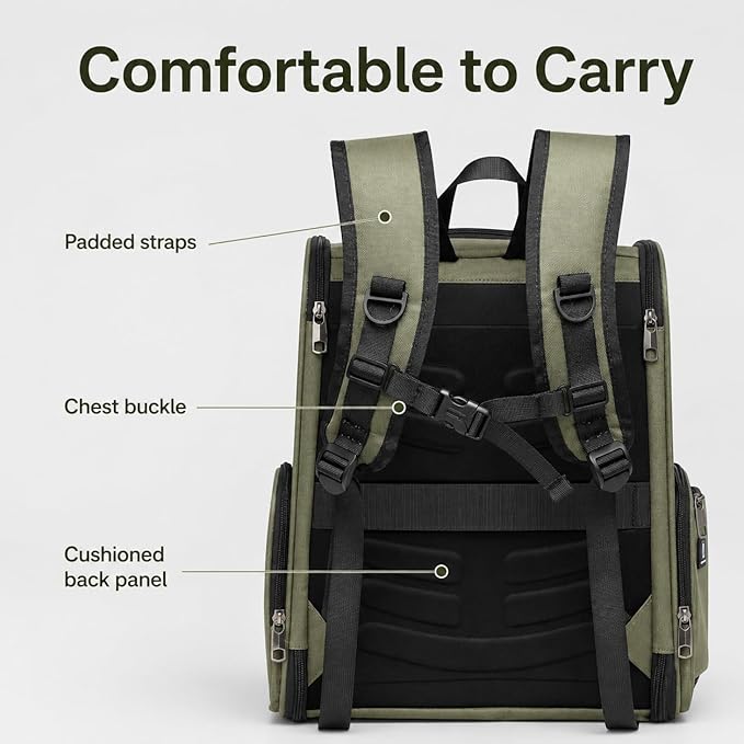 Cat Backpack Carrier for Small Dogs and Medium cat Puppy Kitten Bunny Pet Carrier Backpack Collapsible with Fully Ventilated Mesh with Safety Leash (DarkGreen, 12.9" L x 10.62" W x 15.5" H - M)