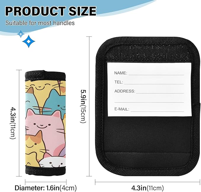 Japanese Cats Luggage Handle Wrap for Suitcase Luggage Tags Handle Covers Identifiers Soft Decorations Travel Accessories 2 Pack