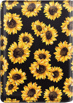 Coco Rossi Women's Black Floral Sunflower Passport Wallet Cover with RFID Blocking, 7 Compartments, 4 Card Slots, Magnetic Closure